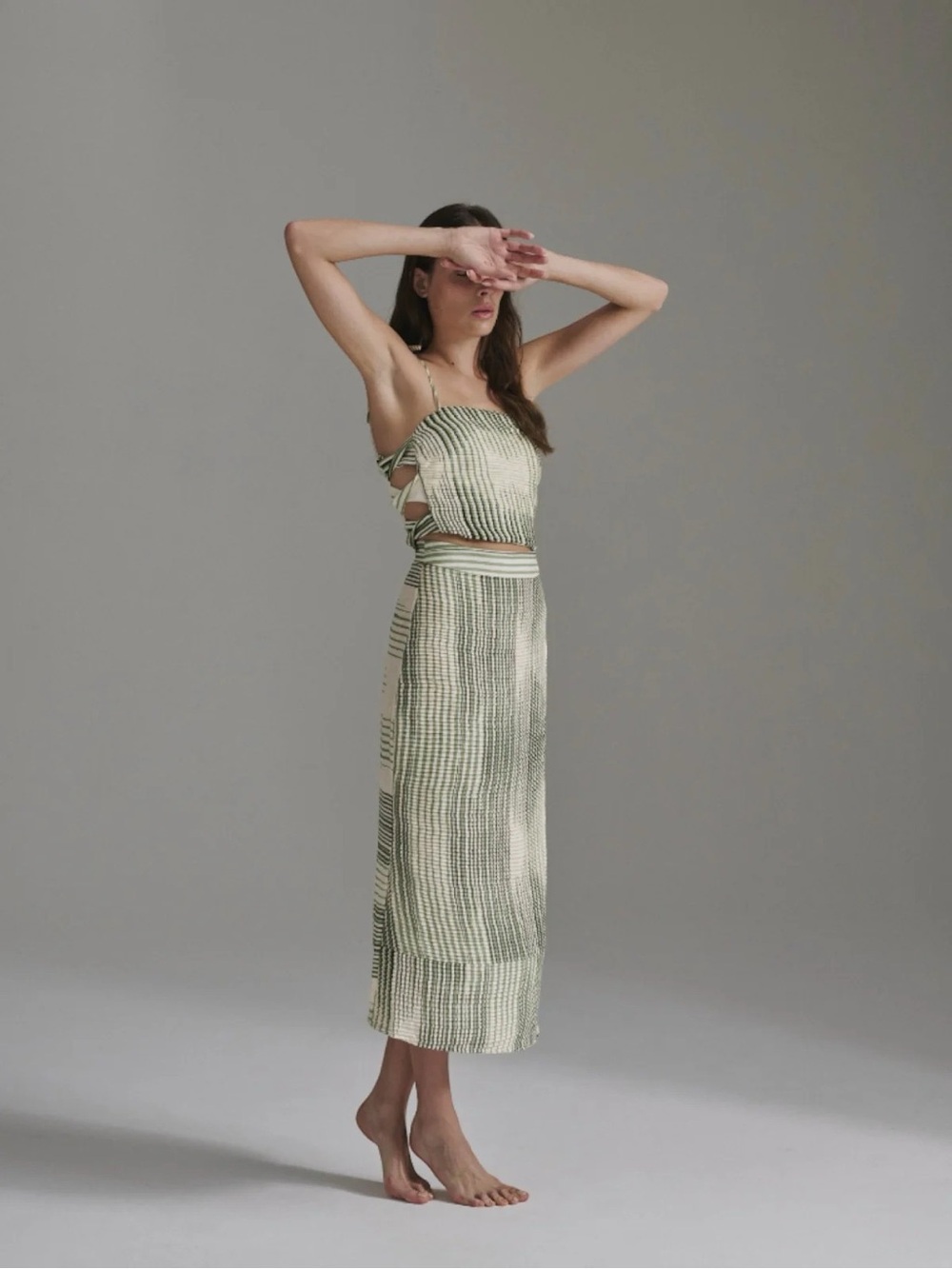 Strapless Green Stripe Midi Dress